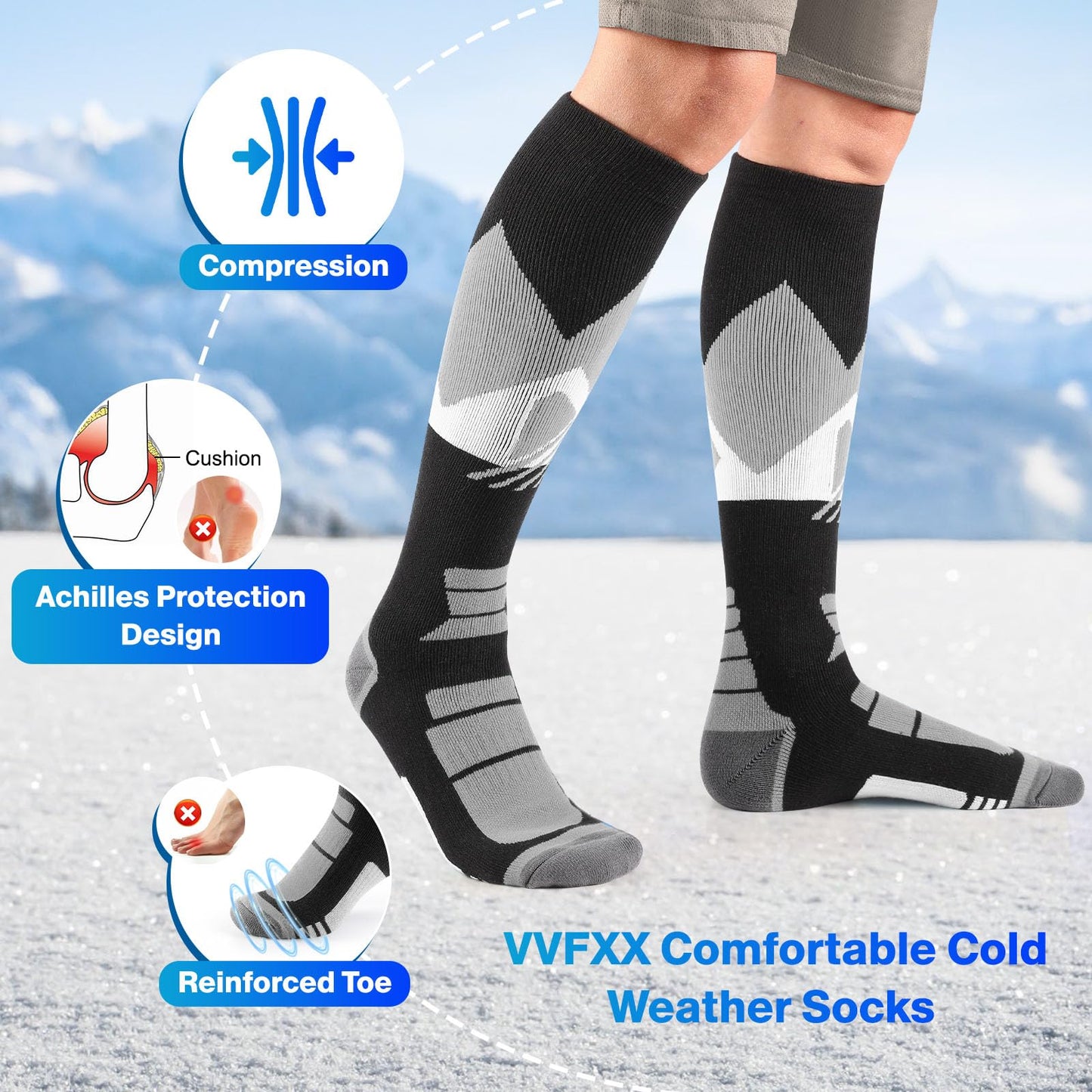 vvfxx Ski Socks, Cold Weather Socks for Snowboarding, Snow, Winter, Thermal Knee-high Warm Socks, Hunting