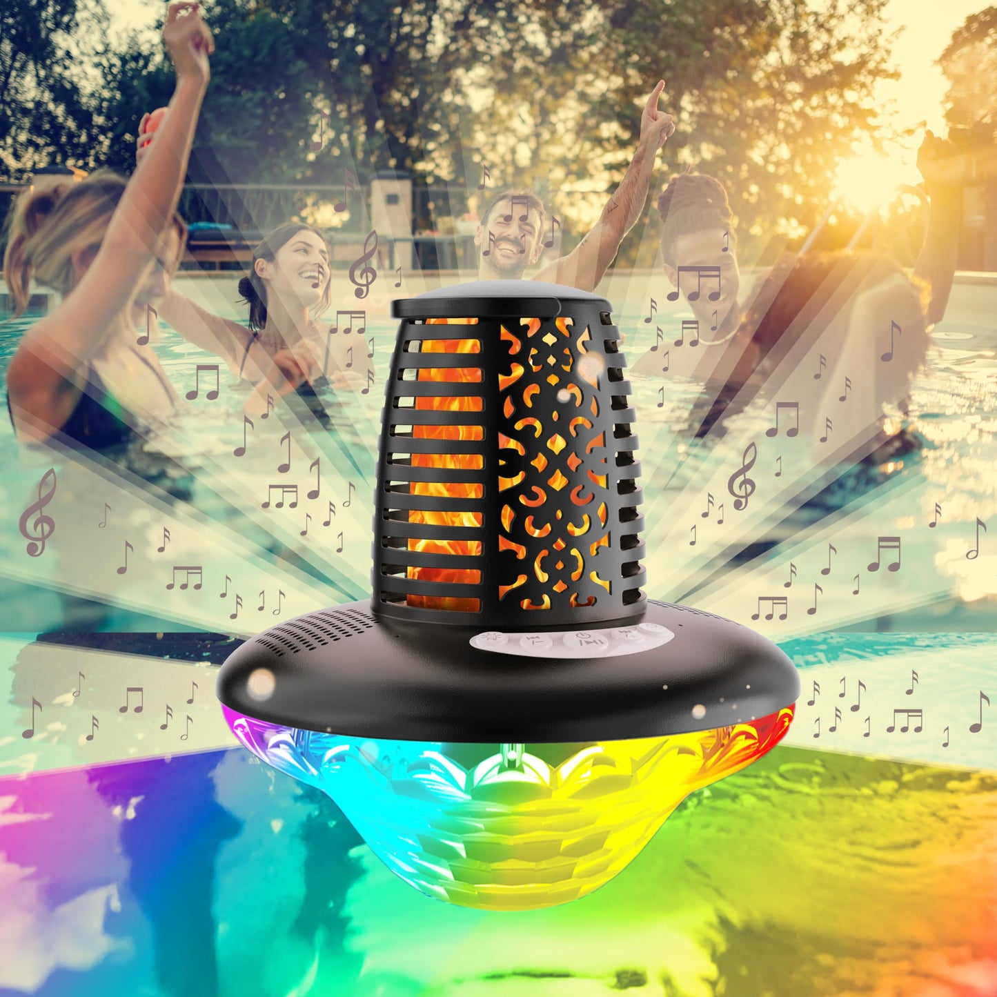 VISOFO Waterproof Portable Bluetooth Speaker | Pool Floating IP68 Loud Stereo HD Sound with RGB Colorful Lights and Led Torch Flame TWS Pairing Built-in Mic 10W Deep Bass Spa Hot Tub Accessories