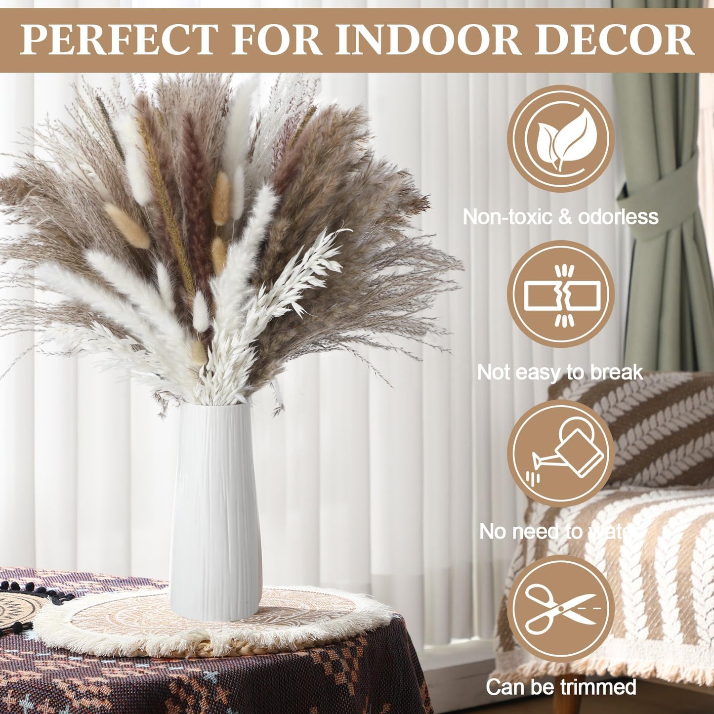 Nuanchu 703 Pcs Dried Pampas Grass Decor Boho Flower Bouquet Bulk with Bunny Tails, Reed Grass for Wedding Home Table Rustic Farmhouse Party Office(Retro Style)