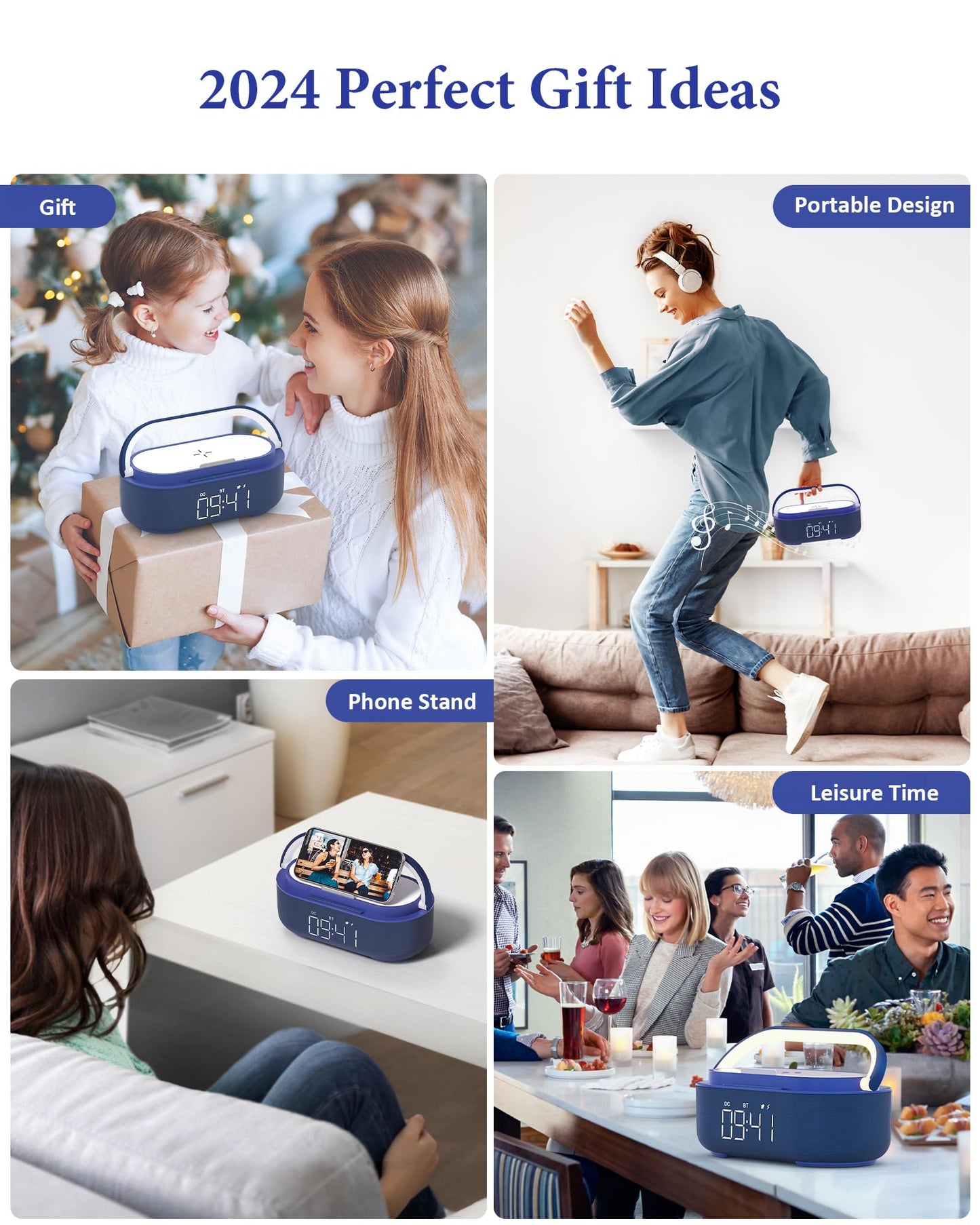 COLSUR 6-in-1 Bluetooth Speaker Alarm Clock with 15W Wireless Charger, FM Radio, Adjustable LED Night Light, 2500mAh Battery, Snooze Function – for Bedroom, Home, Office