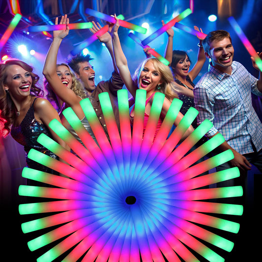 wellent 55 PCS Foam Glow Sticks, Foam Light Up Sticks Party Supplies with 3 Mode Colorful Flashing, Glow Sticks Bulk Party Pack, Led Foam Sticks for Birthday, Wedding, Halloween, Carnival, Concert