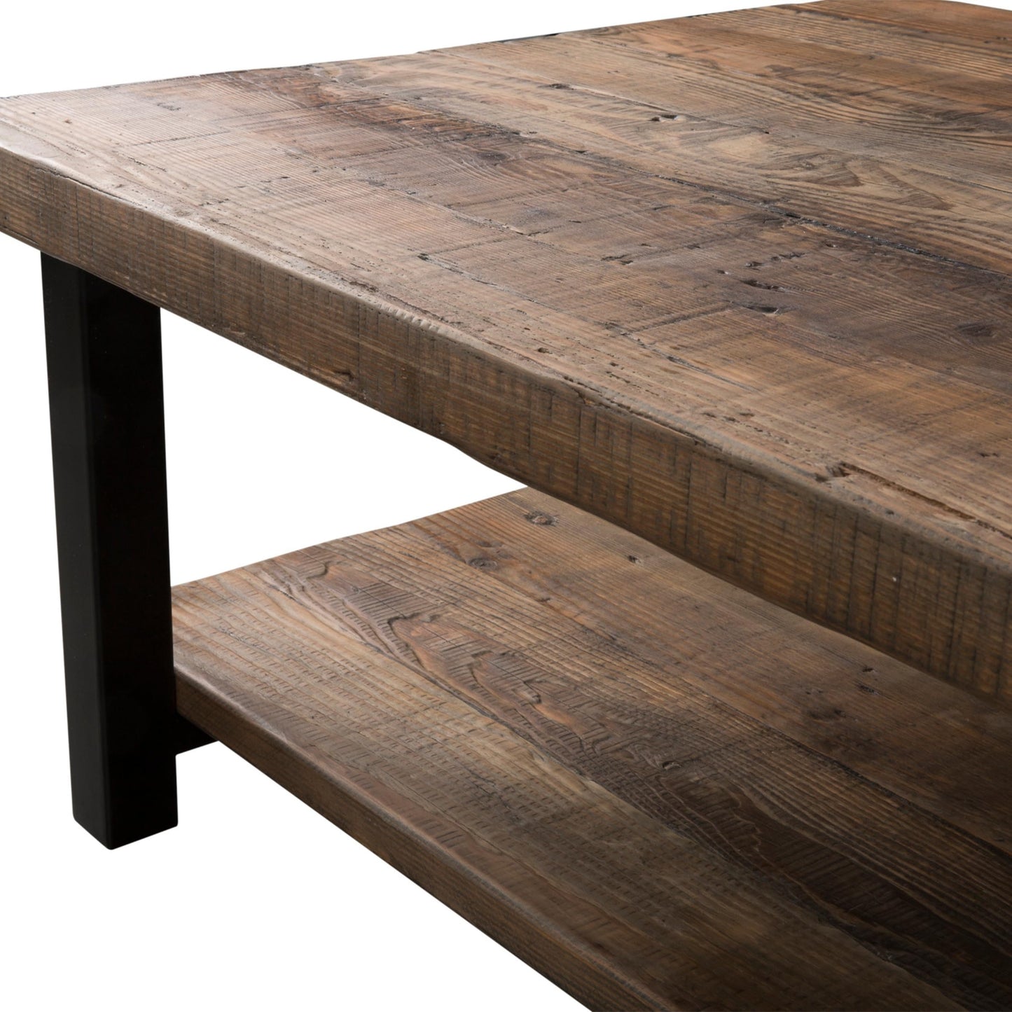 Alaterre Furniture Pomona Rustic Natural 48" Wide Coffee Table with Shelf, 400 lbs. Weight Capacity and Metal Legs for Living Room Rustic Industrial Style Storage - Wood Top & Reclaimed Wood Finish