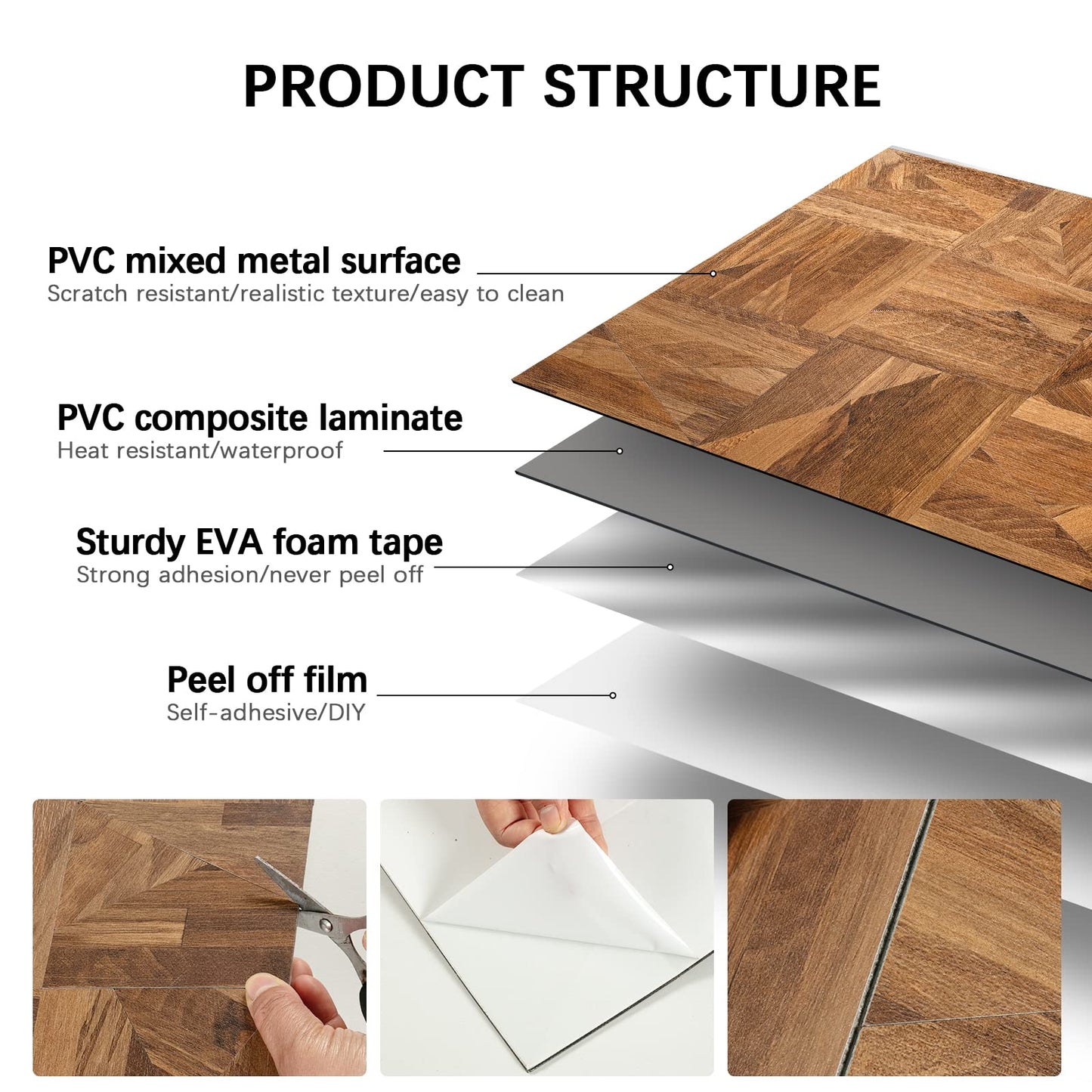 Midcard 10-Sheet Peel and Stick PVC Backsplash Tile, Natural Oak Triangle Puzzle