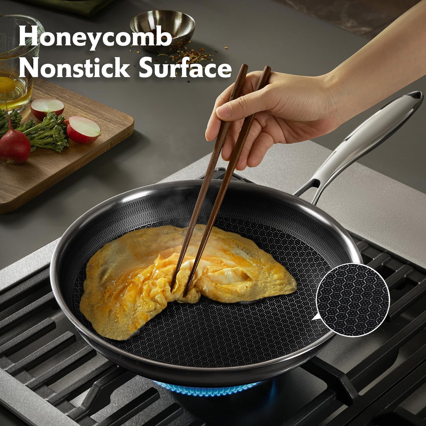 TalingMA 10 Pcs Non Stick Pots and Pans Set with Lids, Hybrid Stainless Steel Cookware Set, Skillet,Stock Pot,Frying Pan,Kitchen Cooking Utensils,Non Toxic,Induction,Dishwasher Safe