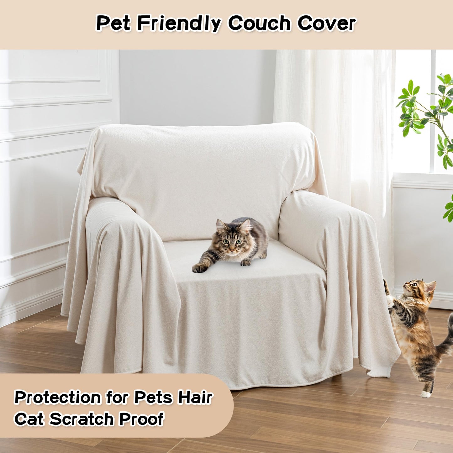 MEETSKY Chair Cover Cat Scratch Proof Recliner Chair Covers, Oversized Armchair Sofa Covers Washable Sofa Slipcover for Single Couch, Soft Small Couch Slipcover for Pets Dogs, 71" x 91", Creamy White