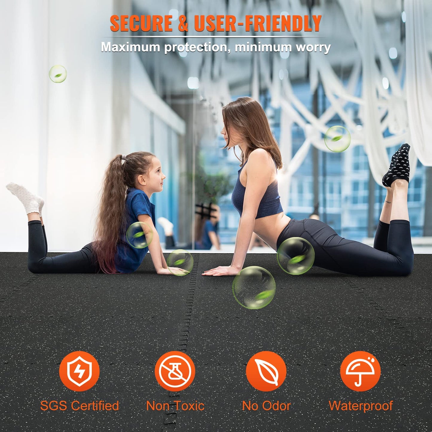 VEVOR 6PCS 0.56 inch Thick Gym Floor Mats, 25" x 25" EVA Foam & Rubber Top Interlocking Workout Floor Mats with 24 sq.ft Coverage, Waterproof Exercise Puzzle Flooring for Gym, Home, Garage, Basement