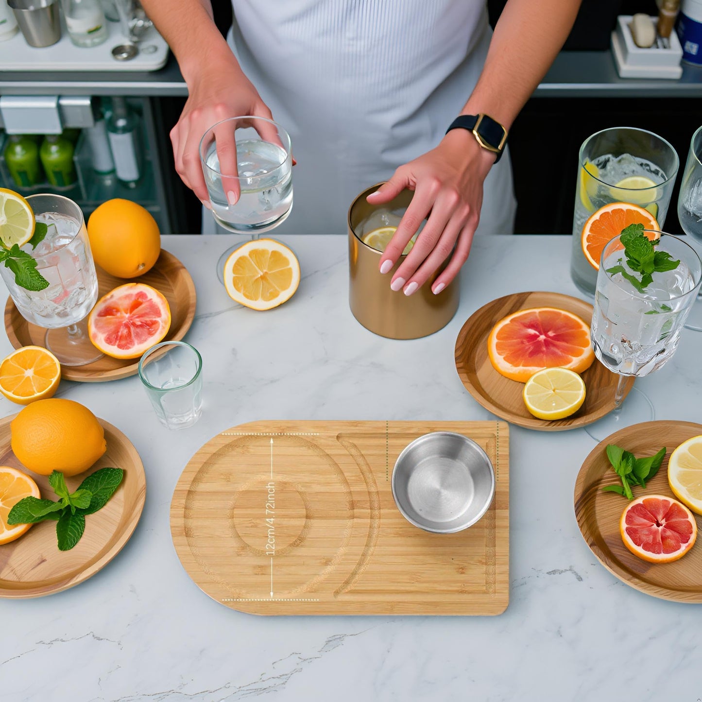 Margarita Salt Rimmer 2PCS, HOMOMSAE Bamboo Wood Cocktail Rimmer Set for Wide Glasses up to 4.5 Inches(Excluding Salt Bowl)