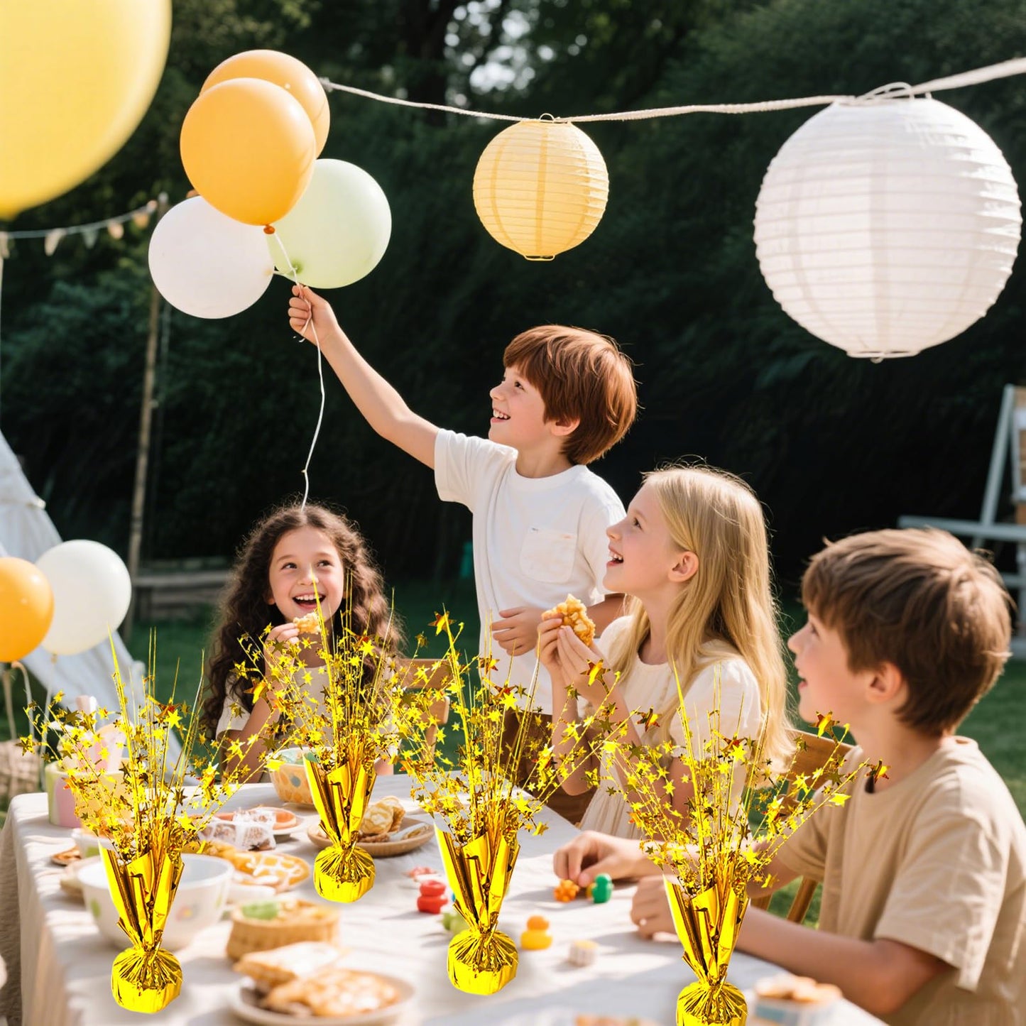 FUBININA 6 Pack Metallic Foil Spray Centerpiece Star Table Decoration Burst Table Centerpieces for Birthday Wedding Anniversary Graduation Holiday Party Supplies Decor, Gold