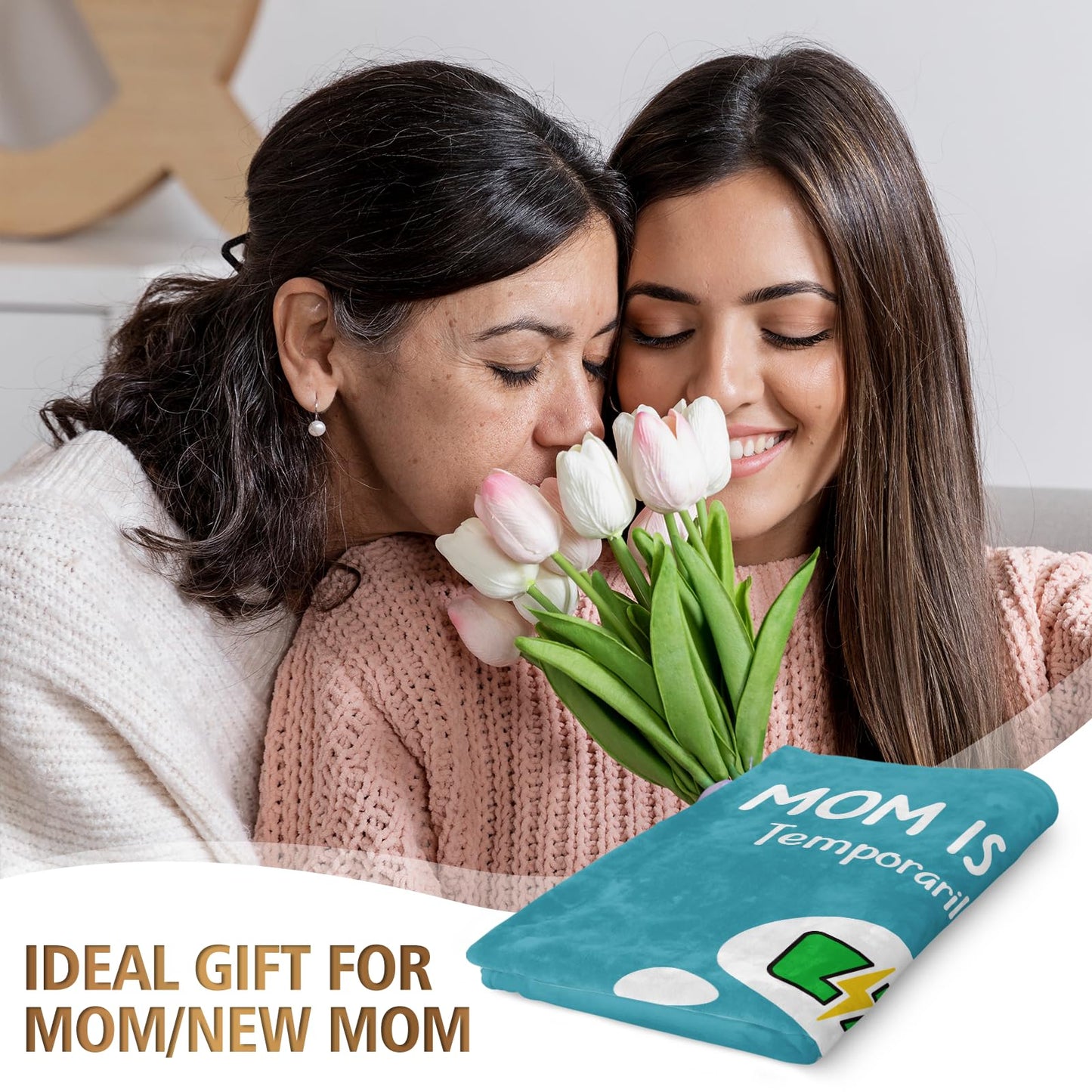 Craftique Gifts for Mom Birthday Christmas- Funny Soft Mom is Charging Blanket- New Moms Gifts for Women, Practical Blanket Throw for Napping Travel, 60”×50”