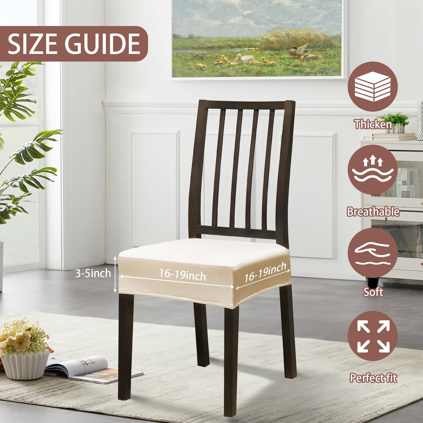 DREAHOTEXTIL Dining Chair Covers,Seat Covers for Dining Room Chairs Set of 4,Stretch Kitchen Chair Covers,Removable Washble Dining Room Chair Seat Cover,Chair Slipcovers Protector (Beige,with Zipper)