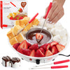 Electric Fondue Maker Deluxe Set w 4 Forks- Removable Serving Tray & Chocolate Melting, Warming Setting- 4th of July Summer S'mores Kit- Dip Snacks Marshmallows Strawberries- Party Appetizers Desserts