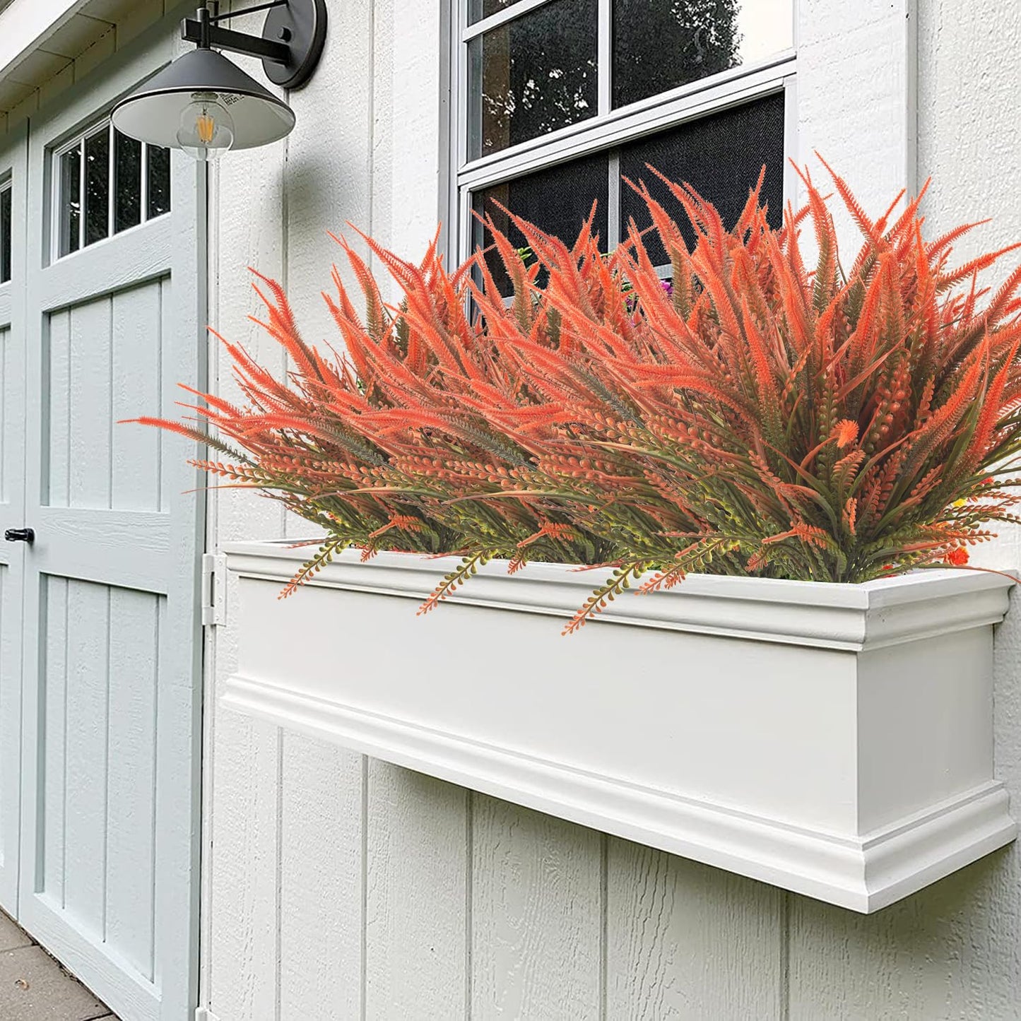 Grunyia 10 Bundles Artificial Fall Flowers for Outdoors Fake Plants UV Resistant Plastic Plants Shrubs Bushes for Home Fall Front Door Porch Garden Autumn Decor (Fall Red)