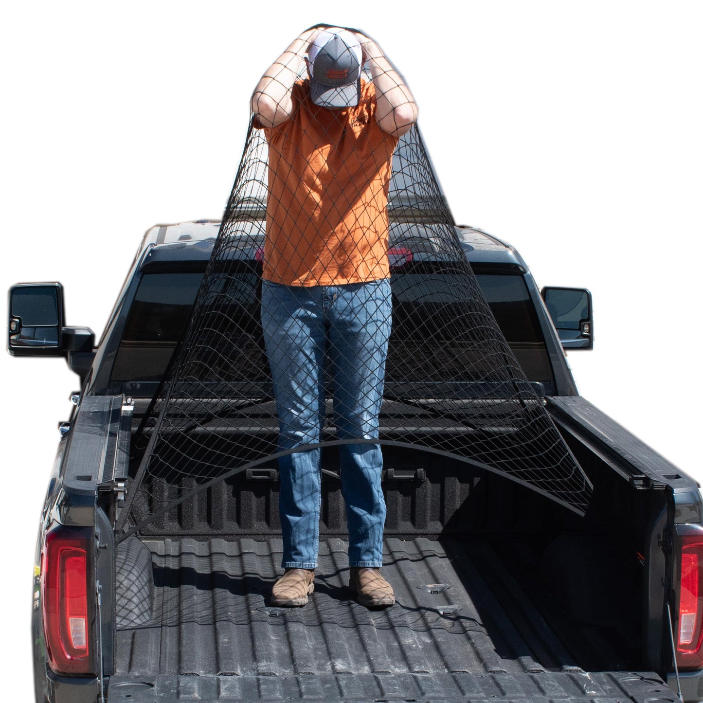Upgraded Highly Elastic Cargo Net, USA Company, Simple Truck Bed Cargo Mesh Organizer, Suitable for Light Loads, Heavy Duty Carabiners, 4'x4'
