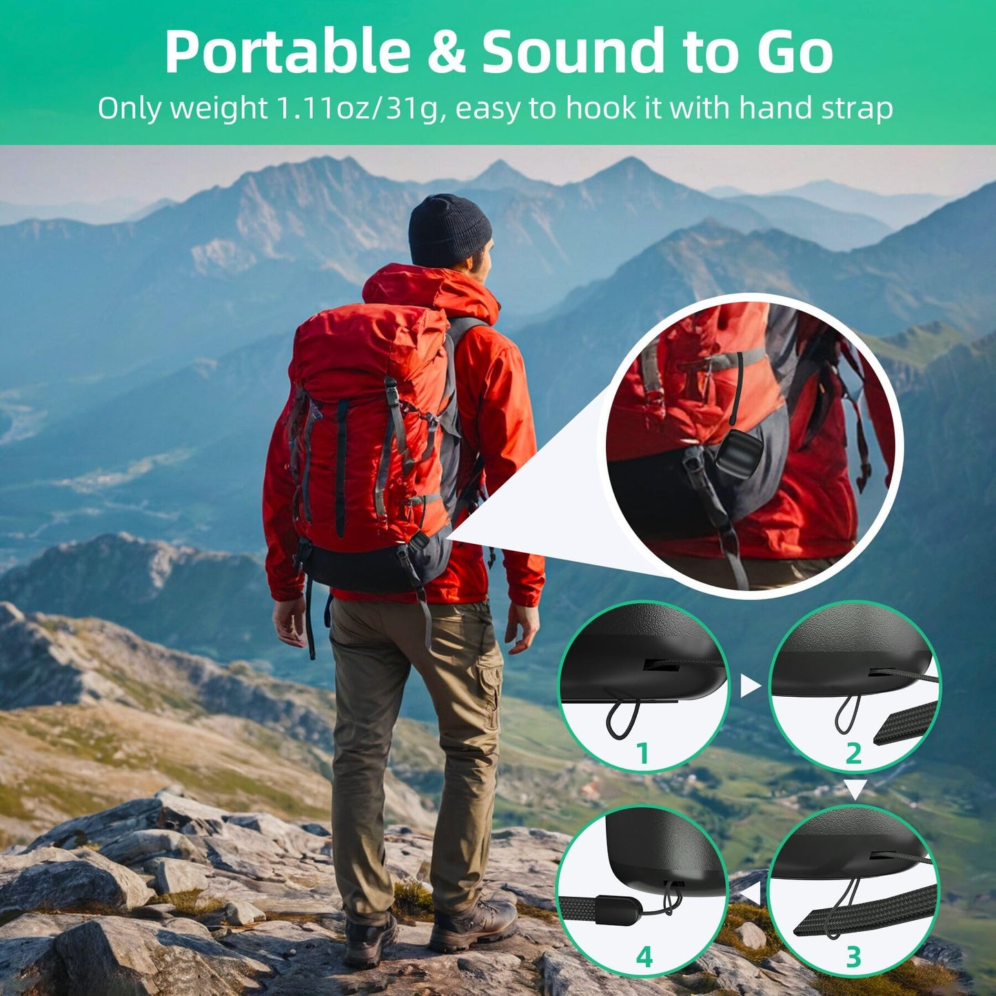 SEVENKA 2 Mini Speakers, 3W Portable Small Wireless Speaker with Lanyard, Water Resistant, Wireless Stereo Pairing, 1oz Lightweight Rechargeable Metal Mini Bluetooth Speaker for Phone, Tablet, Camping