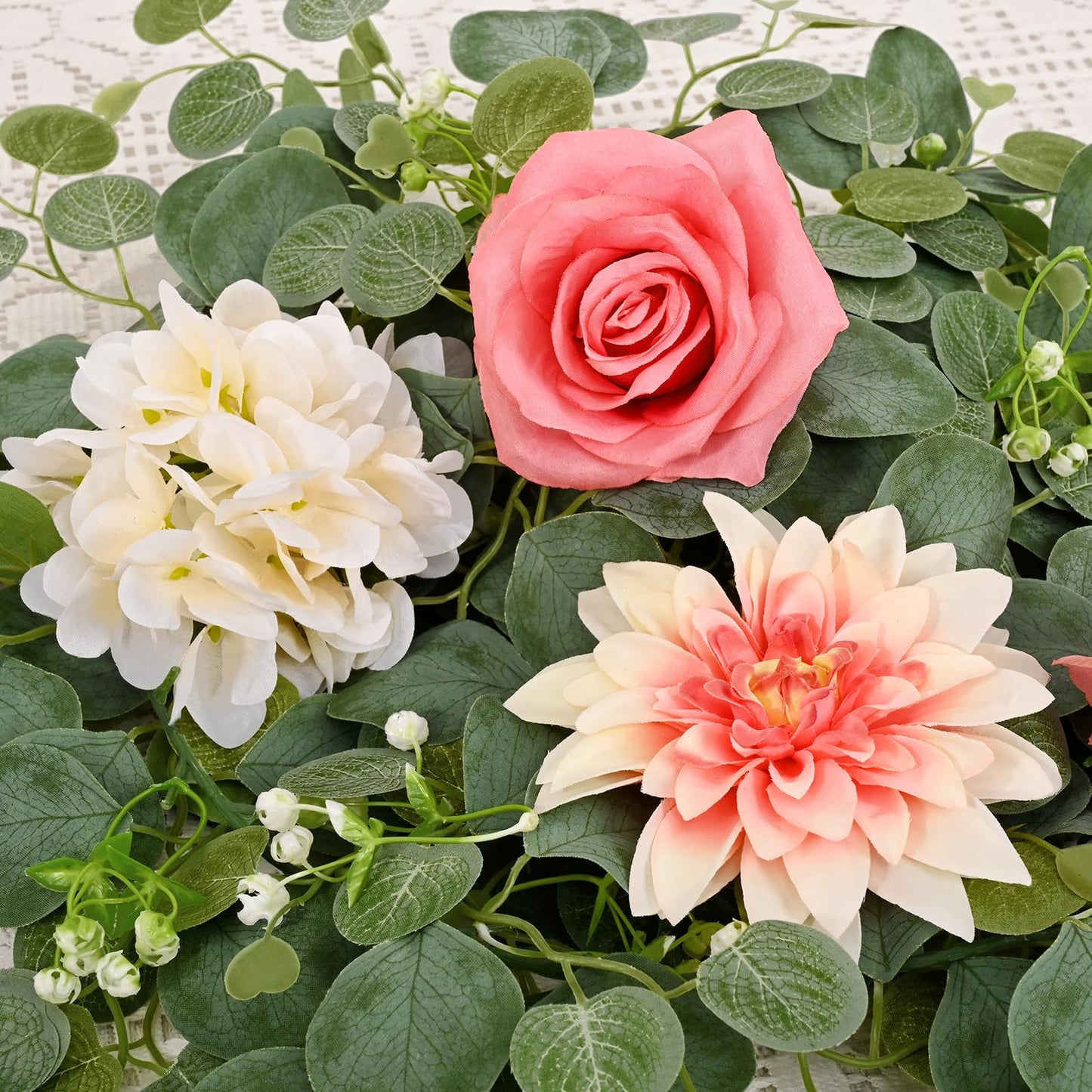 Yastouay 6 Ft Flower Garland with Lights, Pink Rose Floral Garland Fake Flowers for Wedding Arch Party Tables Backdrop Decor