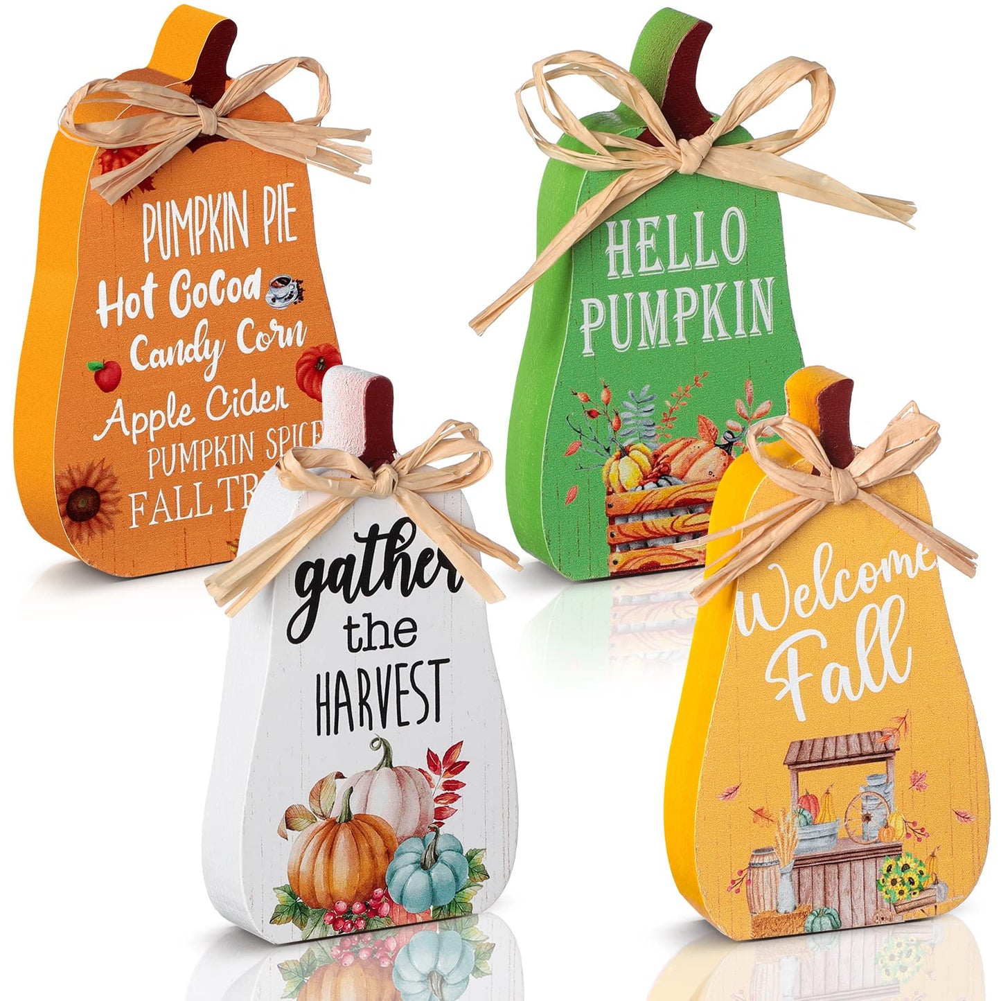 4 Pieces Fall Decorations Mini Tiered Tray Decor Thanksgiving Pumpkins Table Centerpiece Welcome Tabletop Sign Rustic Wood Kitchen Signs for Home Autumn