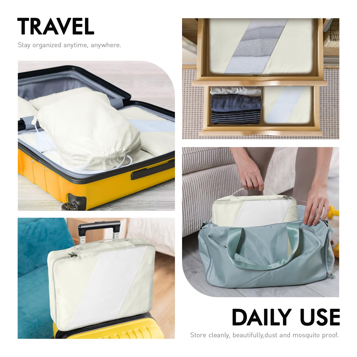 WVM Packing Cubes for Travel, 8 Set Luggage Organizer Bags with Shoe Bag, Toiletry Bag & Laundry Bag, Travel Accessories Essentials Packing Organizer, Beige