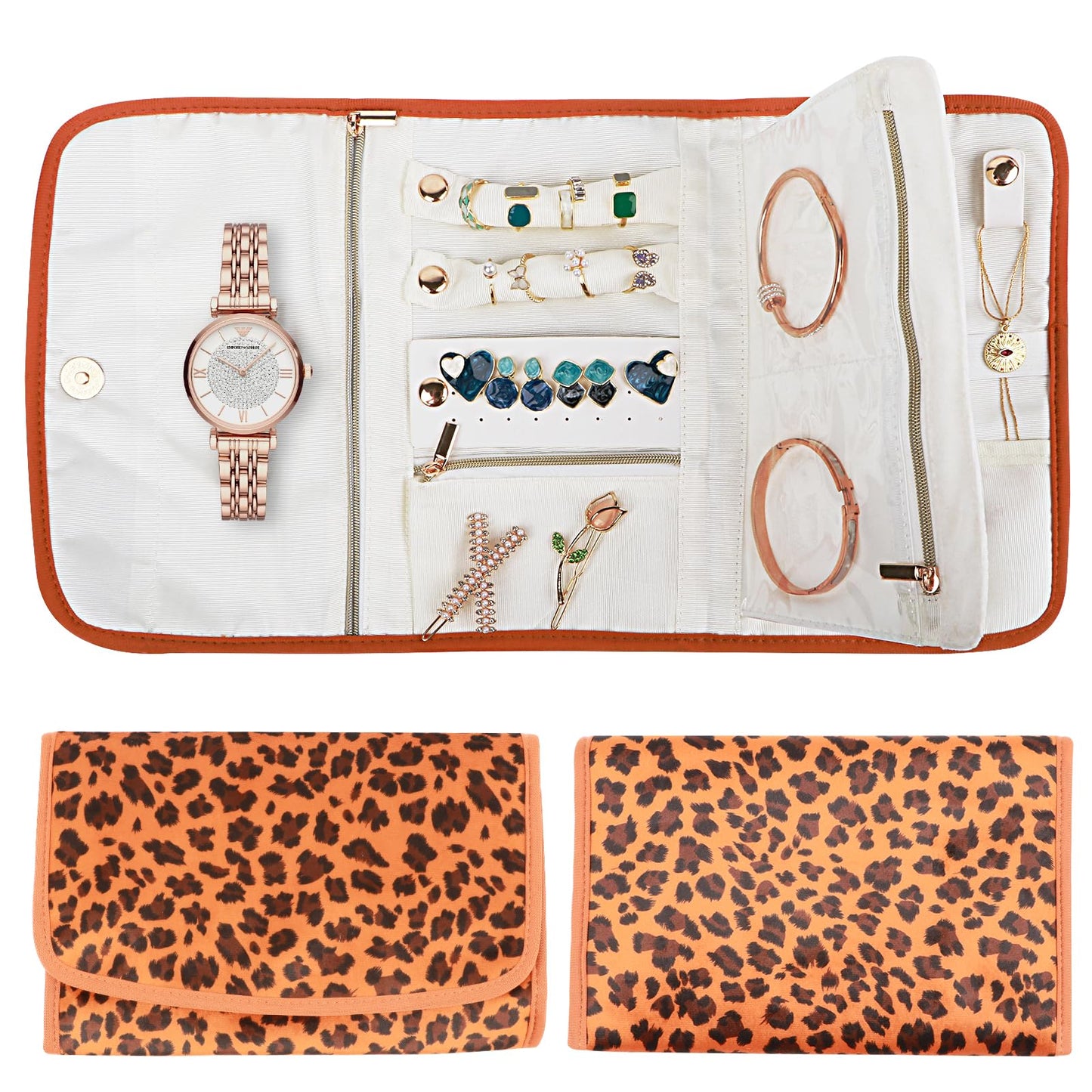 17Dec Small Travel Jewelry Case,Travel Jewelry Organizer for Women,Foldable Jewelry Storage Roll for Earrings, Necklaces, Rings, Bracelets, Brooches