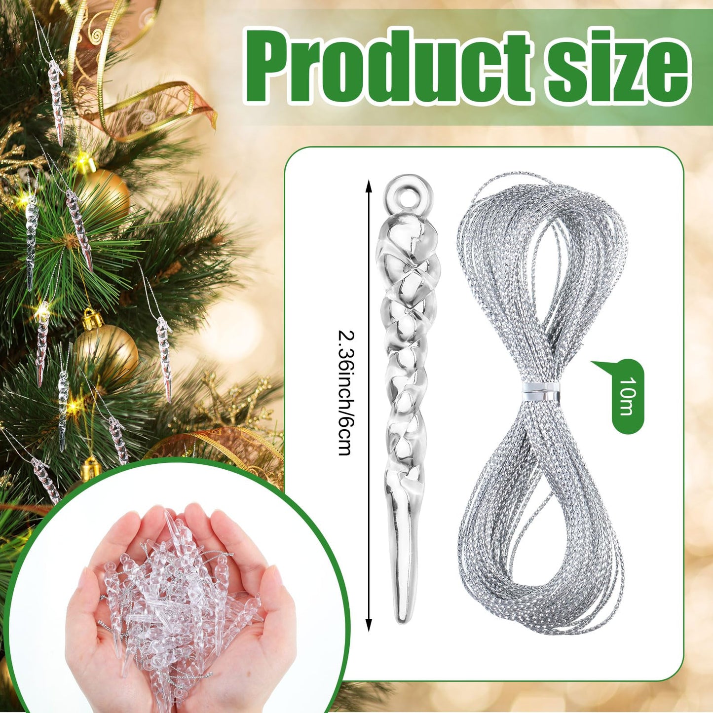 Cinnvoice 36 Pcs Christmas Tree Icicle Ornaments Mini Clear Plastic Icicle Christmas Decoration Crystal Hanging Icicles Ornaments for Xmas Tree Winter Wedding Party Decor(Transparent)