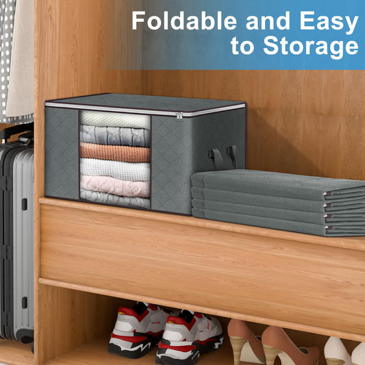 Budding Joy Clothes Storage, Foldable Large Storage Bags, Storage and Organization for Clothing, Blanket, Comforter, Clothes, Pillows, Toys, Closet Organizers with Enhanced Handle, 60L 12 Pack