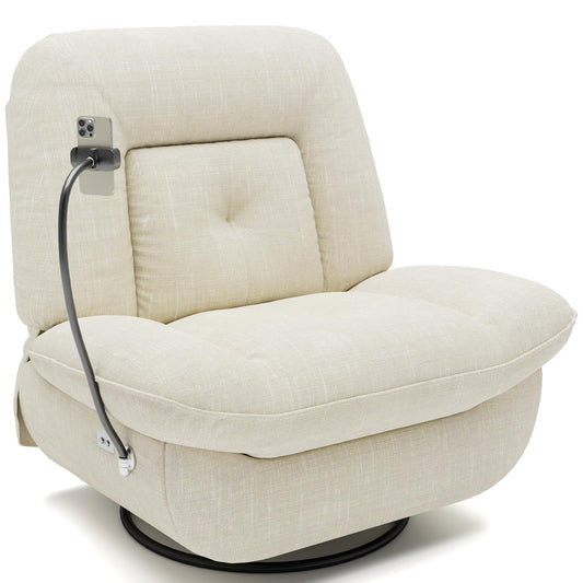 BedsPick Oversized Power Swivel Rocker Recliner Chair, Extra Wide Comfy Reclining Chair with Type-C Ports and Phone Holder, Electric Recliner with Shortage Armrest (Beige)