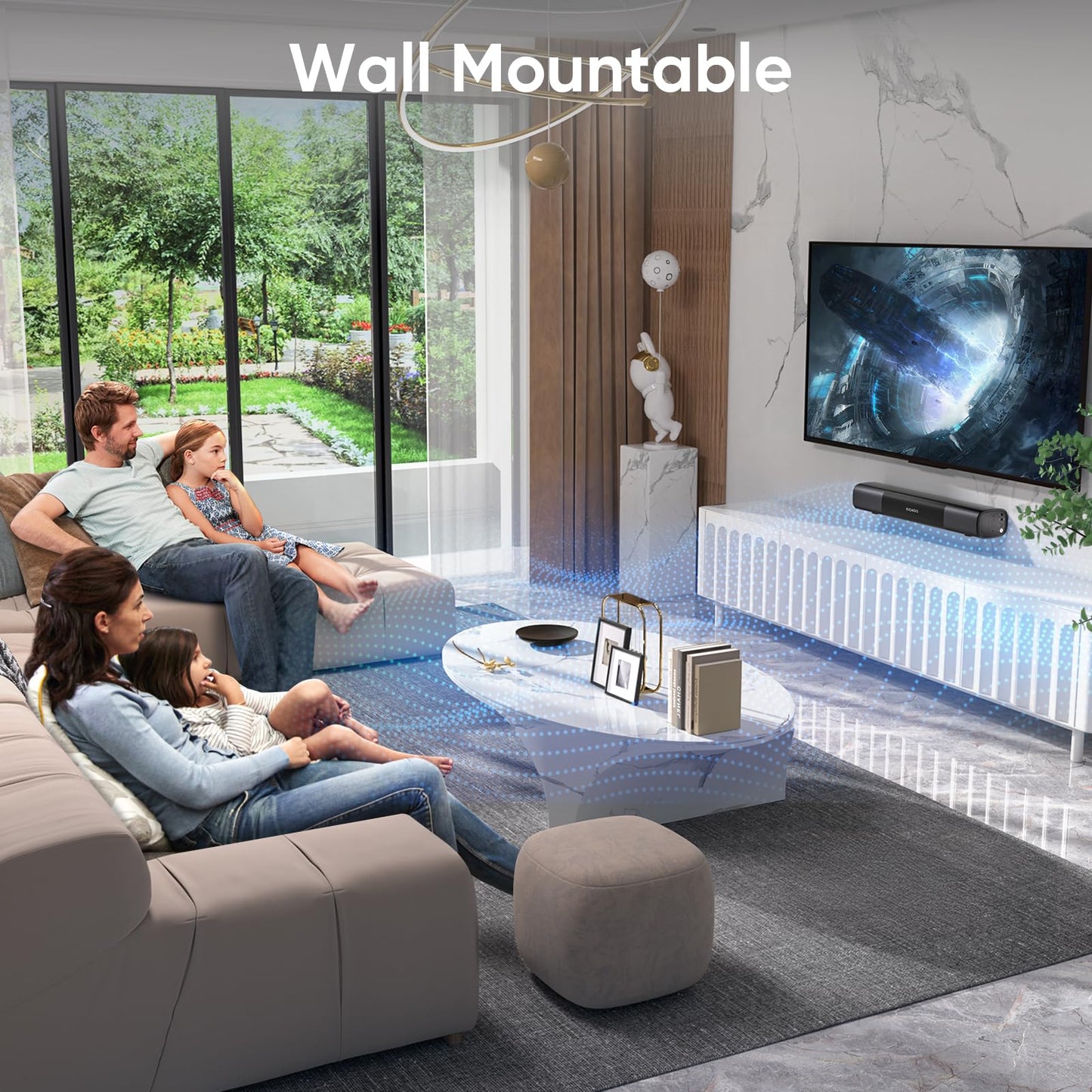 RIOWOIS Sound Bar for Smart TV, Bass Boost and Crisp Vocals,Bluetooth Soundbar for TV/PC/Gaming/Projectors,Optical/AUX/Wall Mount,17inch