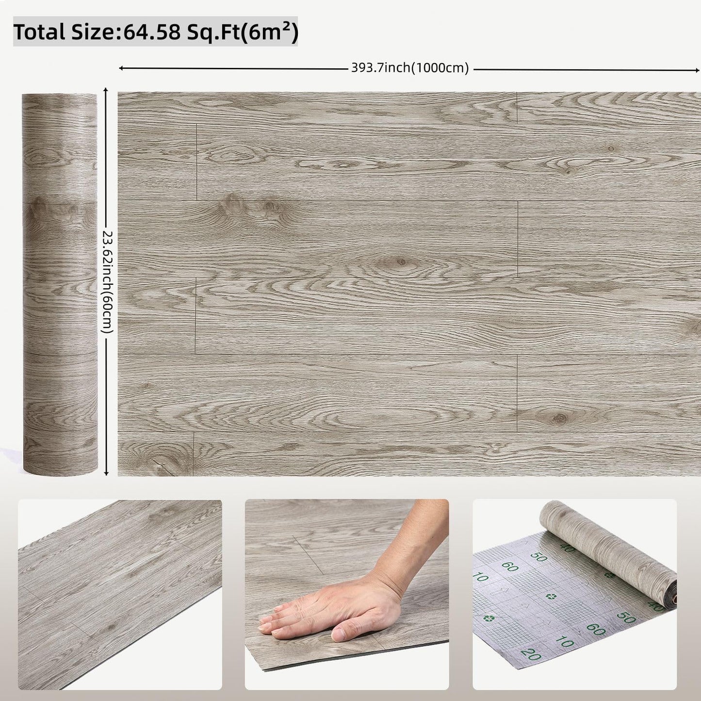 Durteljana 3D Peel and Stick Vinyl Floor Tile Roll Wood Plank Sticker 23"x393"/64 Sq.Ft, for Home Apartment Room Self Adhesive Easy DIY Removable Waterproof Thicken Floor Covering Dark Wood