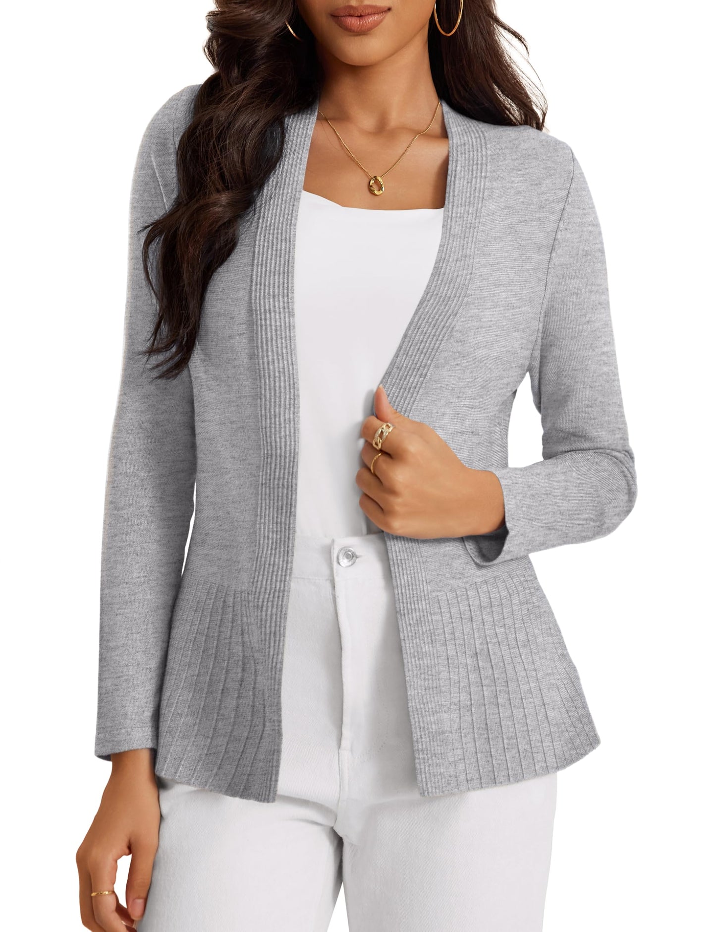 Suéter casual con frente abierto para mujer, cárdigan de punto acanalado de manga larga