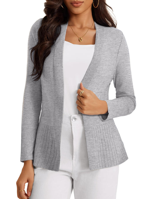 Suéter casual con frente abierto para mujer, cárdigan de punto acanalado de manga larga