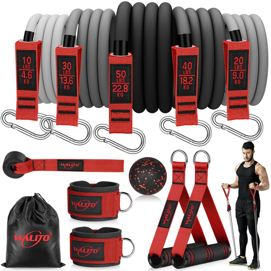 WALITO Resistance Bands Set - Exercise Bands with Handles, Door Anchor, Legs Ankle Straps, for Heavy Resistance Training, Physical Therapy, Muscle Training, Yoga, Home Workouts