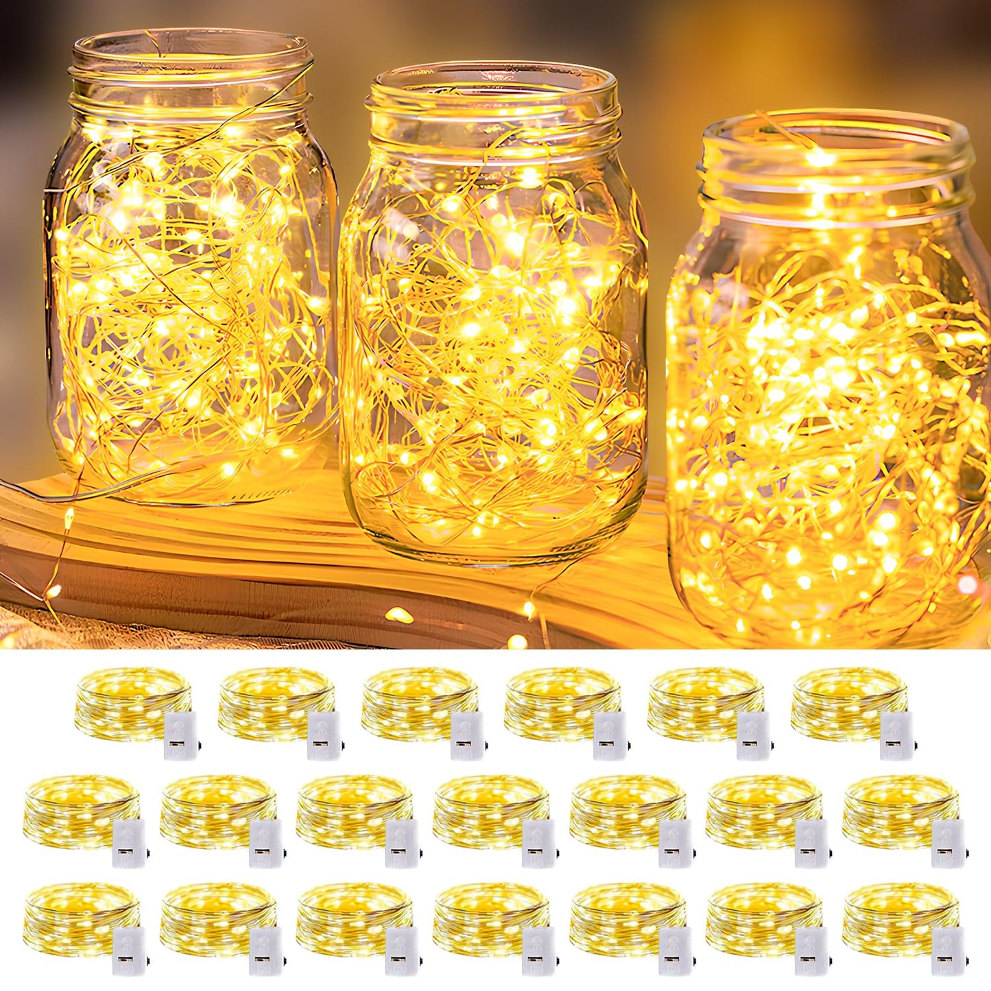 20 Pack LED Fairy Lights Battery Operated,3 Features Blinking Slowly Blinking & just on 7FT 20 LED Waterproof Mini Twinkle String Lights for Wedding Mason Jars Party Christmas Decorations(Warm White)