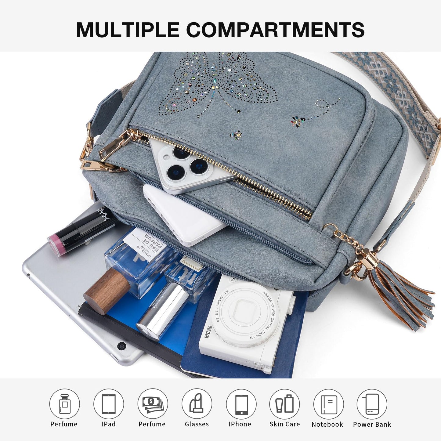 KITEVIUN Crossbody Bags for Women Trendy Leather Crossbody Purse Shoulder Handbags Butterfly Design