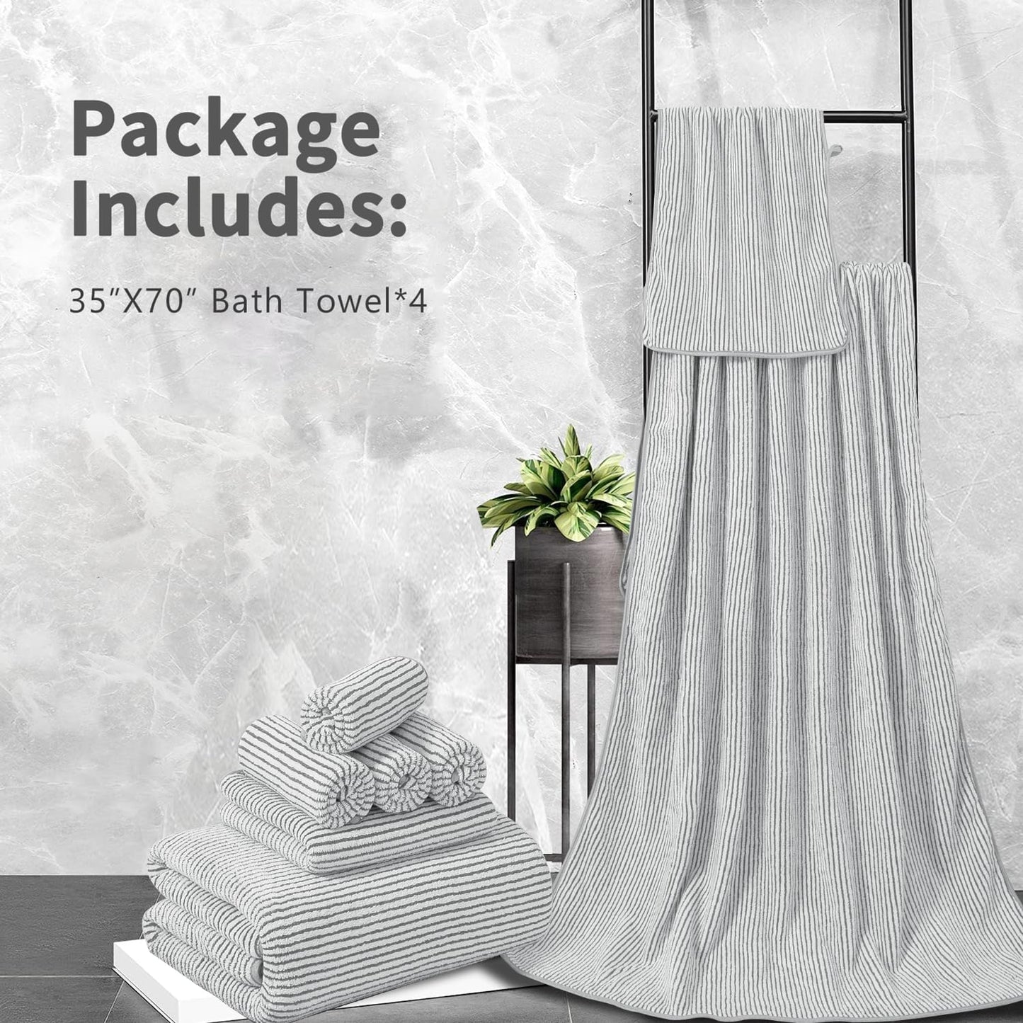 4 Piece Bath Towel Set 35"x70"Oversized Bath Towel for Bathroom Ultra Soft Fluffy Extra Large Bath Sheet Luxury Premium Bathroom Towel Highly Absorbent Quick Dry Shower Towel for Hotel Spa,Grey