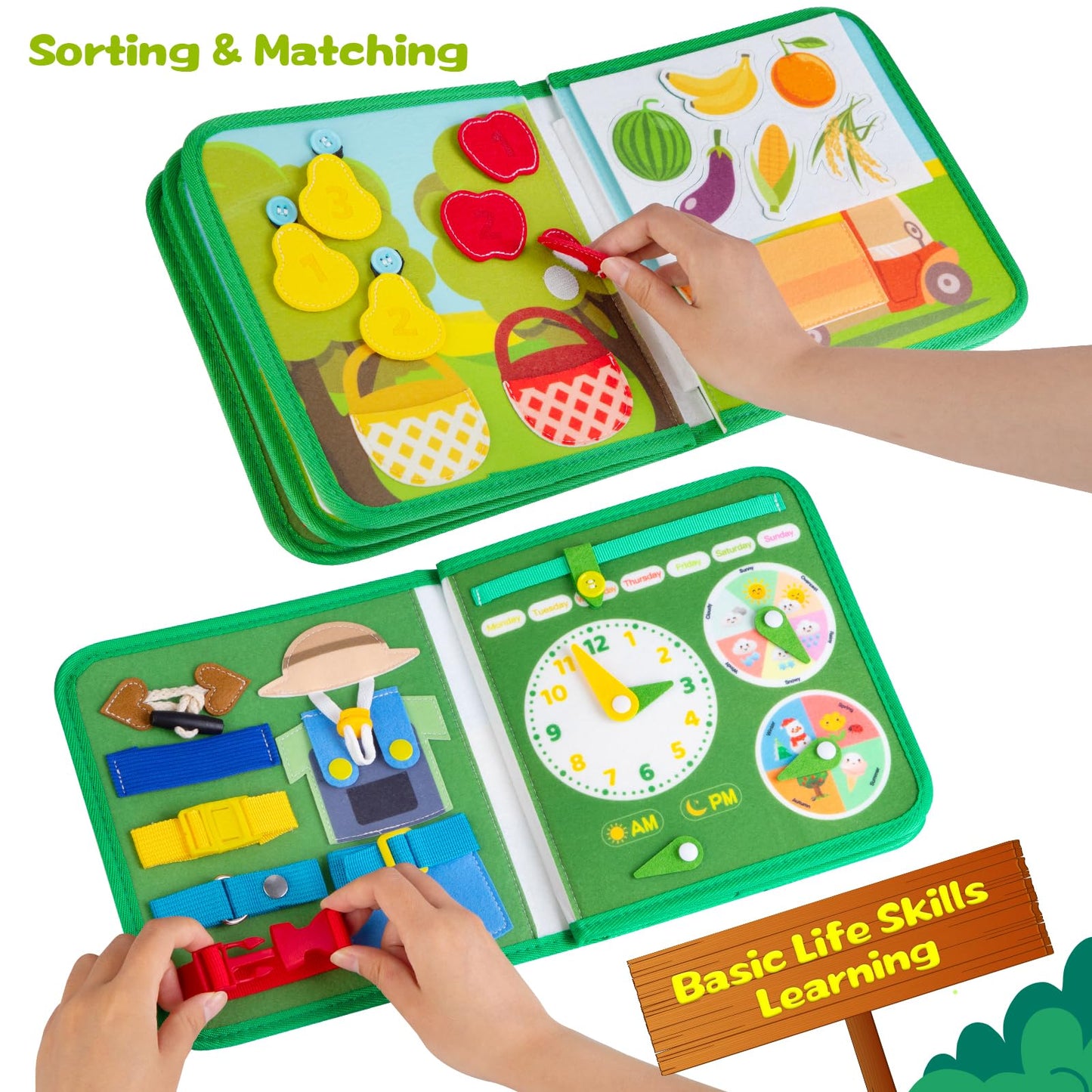 Quanquer Farm Busy Book With Talking Flash Cards for Toddlers 1-3 - Montessori Busy Board for Boy Girl Birthday Gift - Learning Educational Toys with 224 Sight Words - Airplane Car Toddler Travel Toys