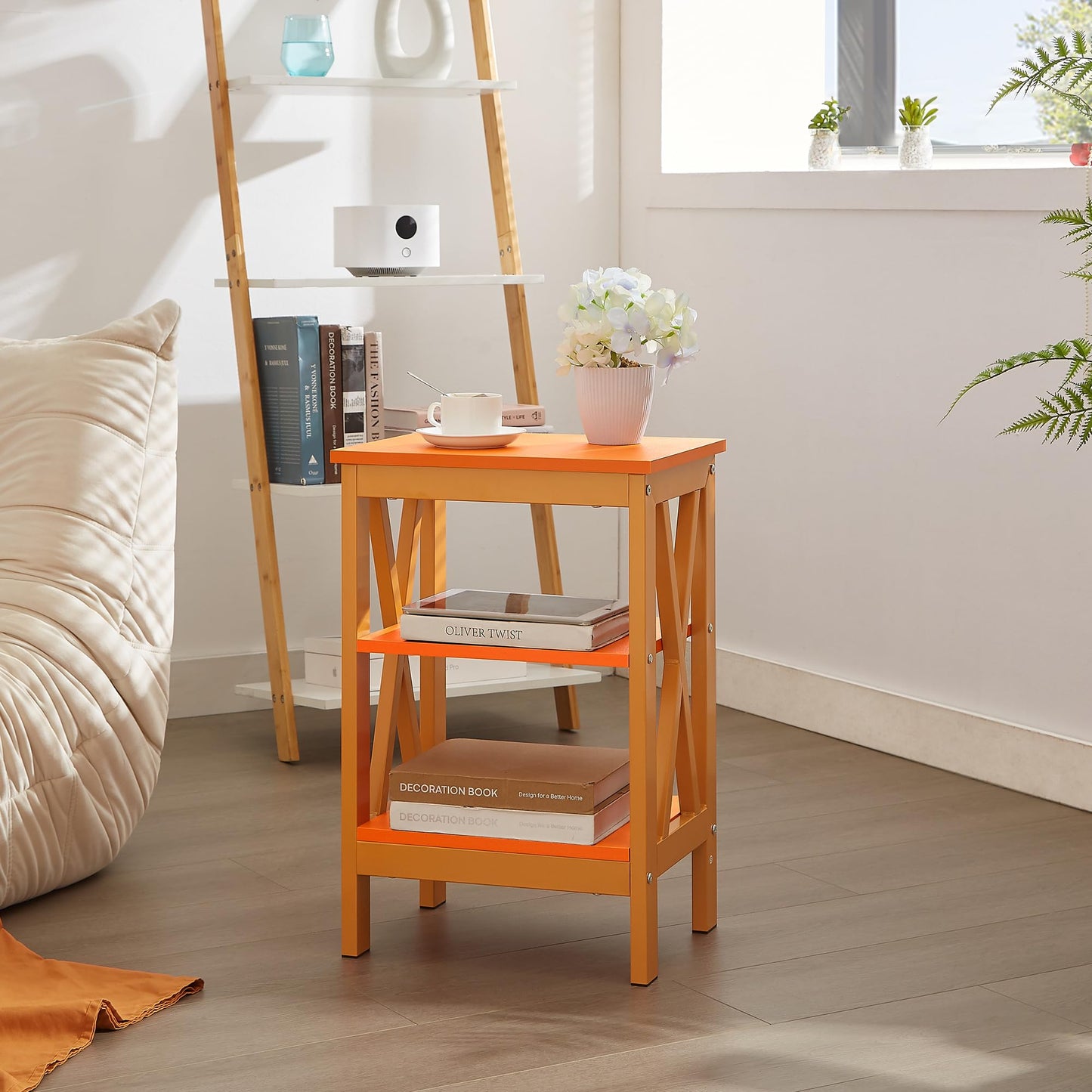 VECELO Nightstands Side/End Table with Storage Shelf Nightstands for Children's Room Living Room Bedroom, Orange