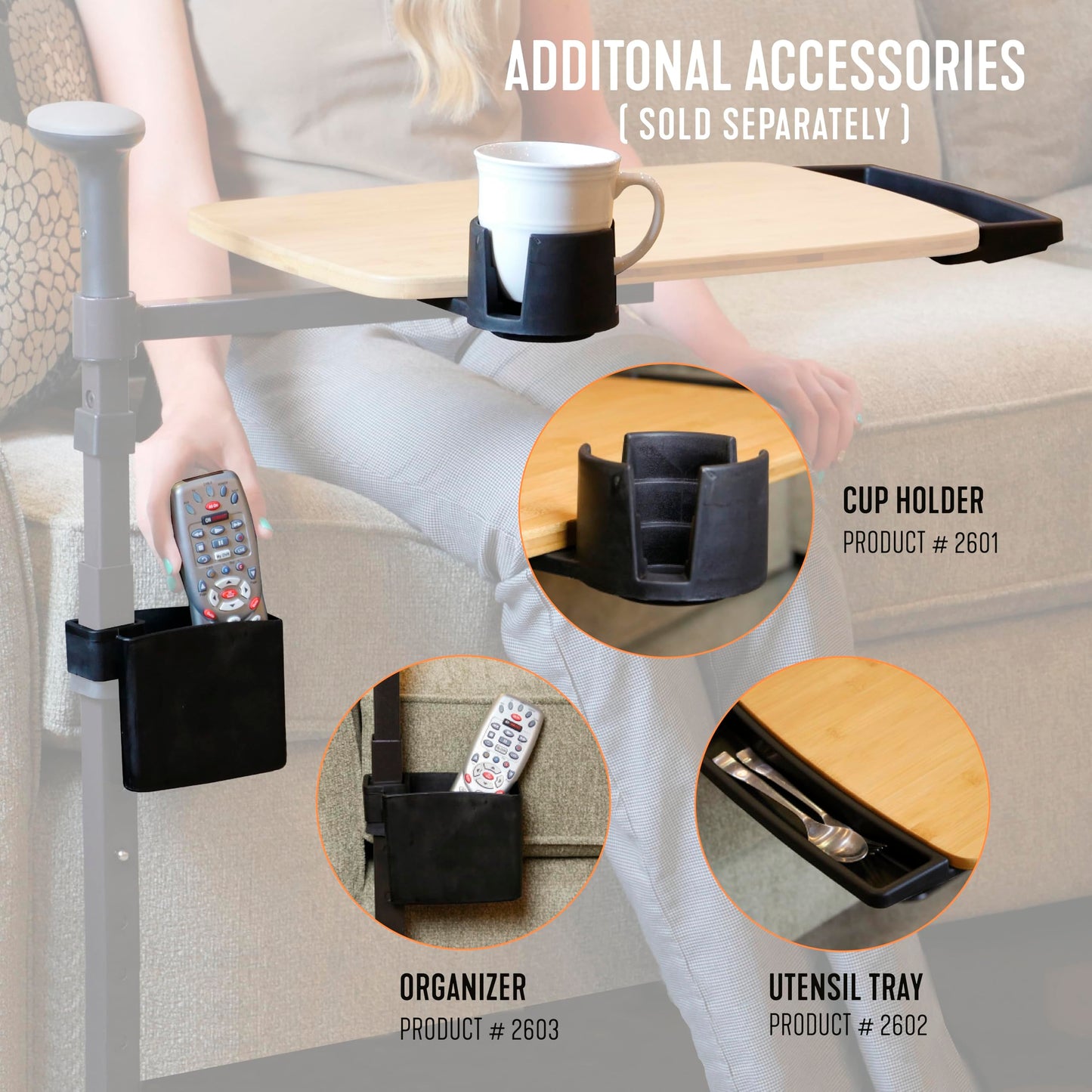 Stander Omni Tray Table, Adjustable Recliner Swivel TV Tray with Standing Handle for Adults, Seniors, and Elderly, Bamboo Laptop Desk for Chairs and Couches, Mobility Aid Sit and Stand Lift Assist