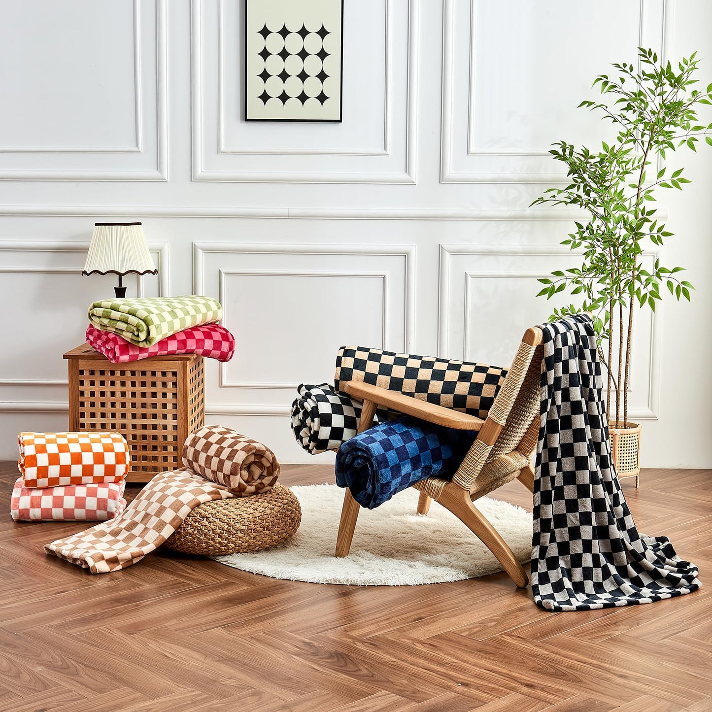 FY FIBER HOUSE Hot Pink Checkered Throw Blanket for Couch Soft Cozy Checker Blankets, 50"x60"