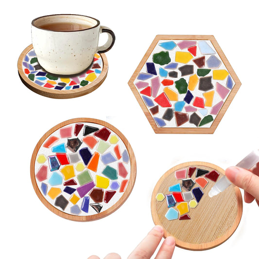 Nuyoach Diy Mosaic Tiles Kits For Crafts,2 Sets Glass Mosaic Craft Coaster Making Kits For Adults,Ceramic Mosaic Art Bulk Materials Package For Women Kid Seniors Handmade Gifts Home Decor Summer Party