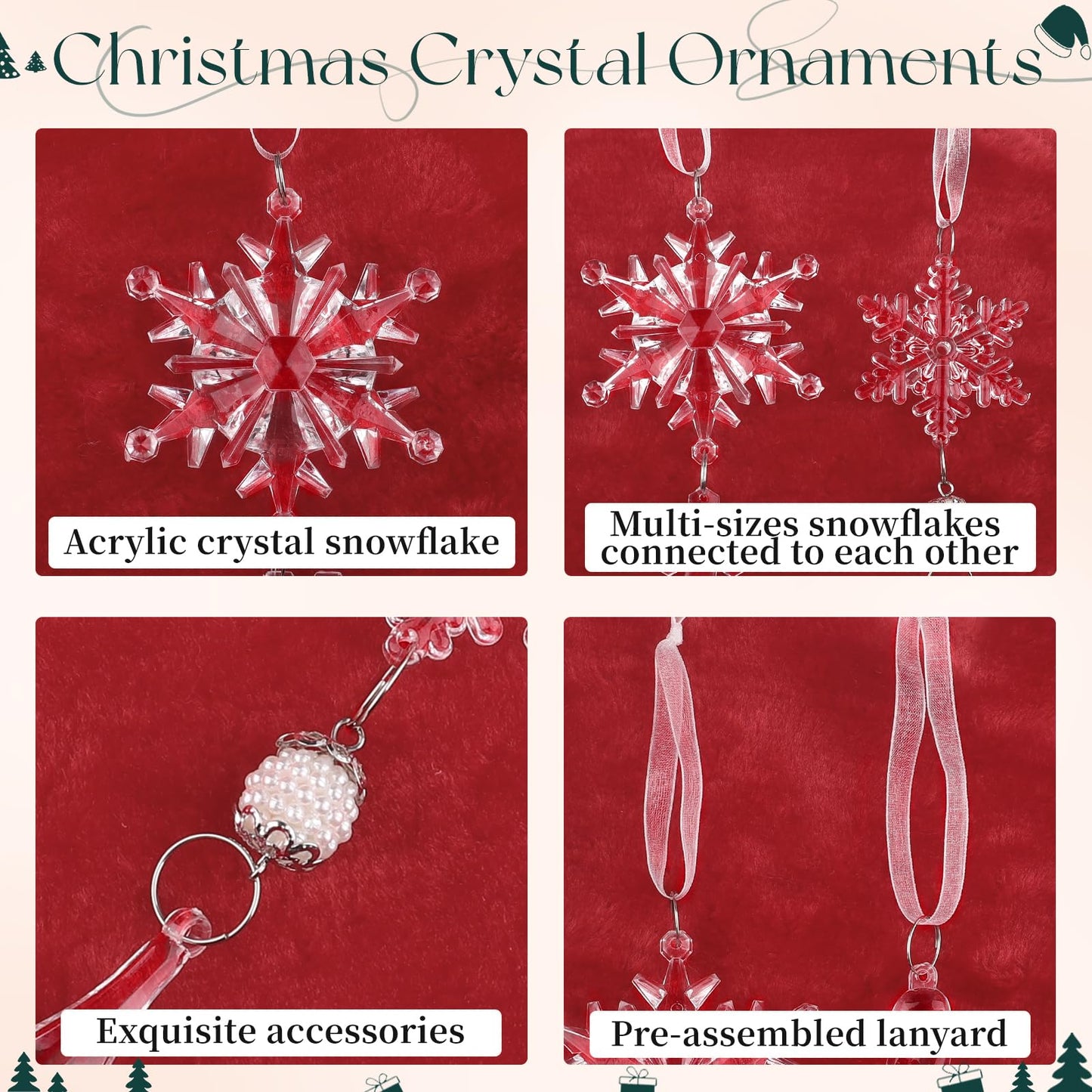 20Pcs Crystal Christmas Ornaments for Christmas Tree Decorations - Hanging Acrylic Christmas Snowflake Icicle Drop Ornaments for Xmas Tree, New Year Party, Winter Wonderland Party Supplies