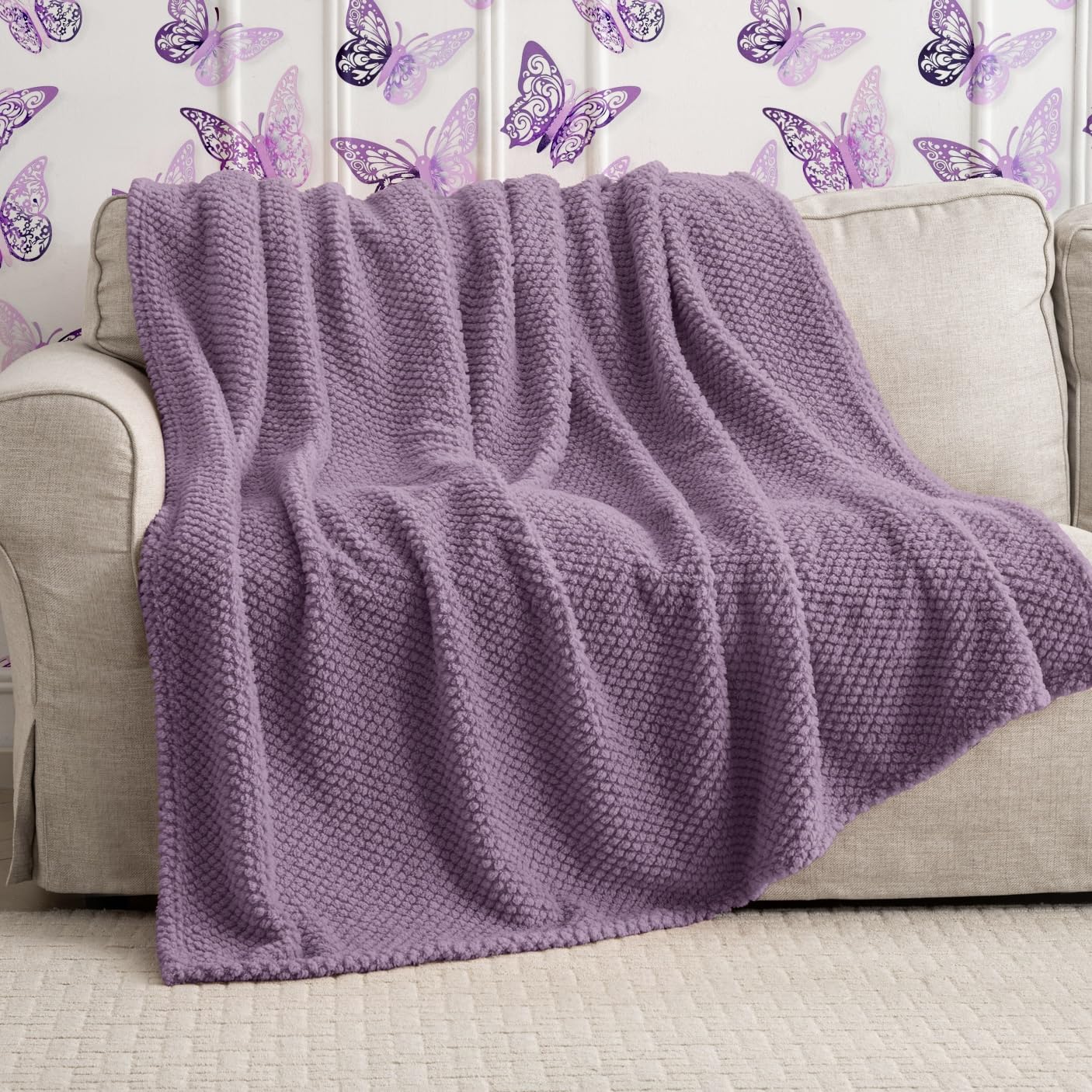 Purple 300GSM Fleece Throw Blanket for Couch Sofa Bed, 50x70 Soft Cozy Flannel Blankets, Lightweight Fuzzy Fluffy Throws for Women