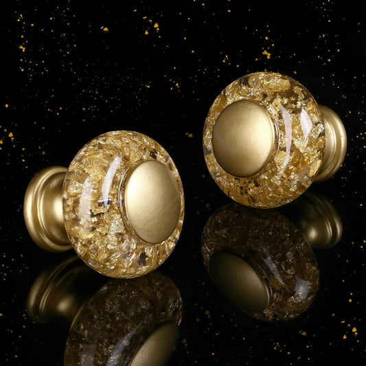 Chicwing Gold Dresser Knobs 8 Pack, 1-3/8 Inch(36mm) Crystal Decorative Kitchen Cabinet Drawer Knobs, Embedded Gold Foil Finial Design, Unique Vintage Handle for Dresser Drawer Kitchen Closets