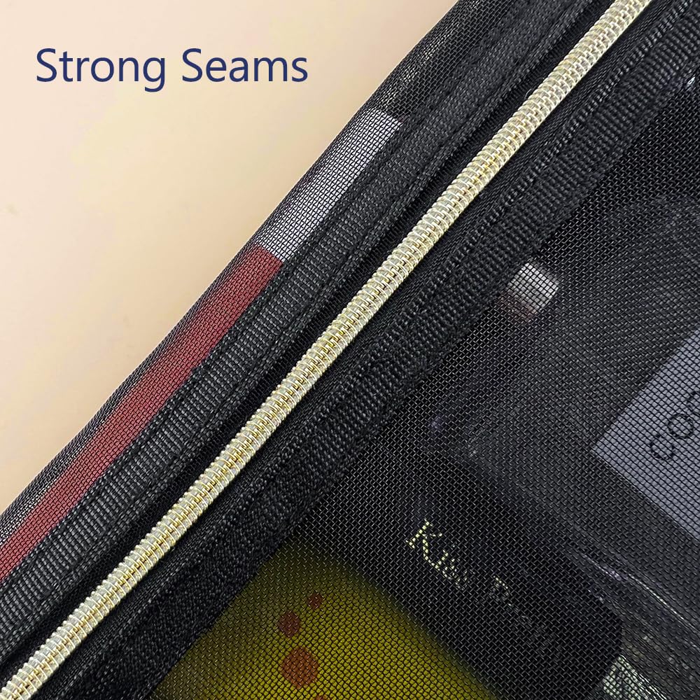 Mesh Cosmetic Bags with Zipper and Handle, Breathable Organization Pouch Pocket for Travel Purse Makeup Toiletry Office Home to Storage Items, 3pcs Black Assorted Sizes 9x8 8x6 6x4 inch