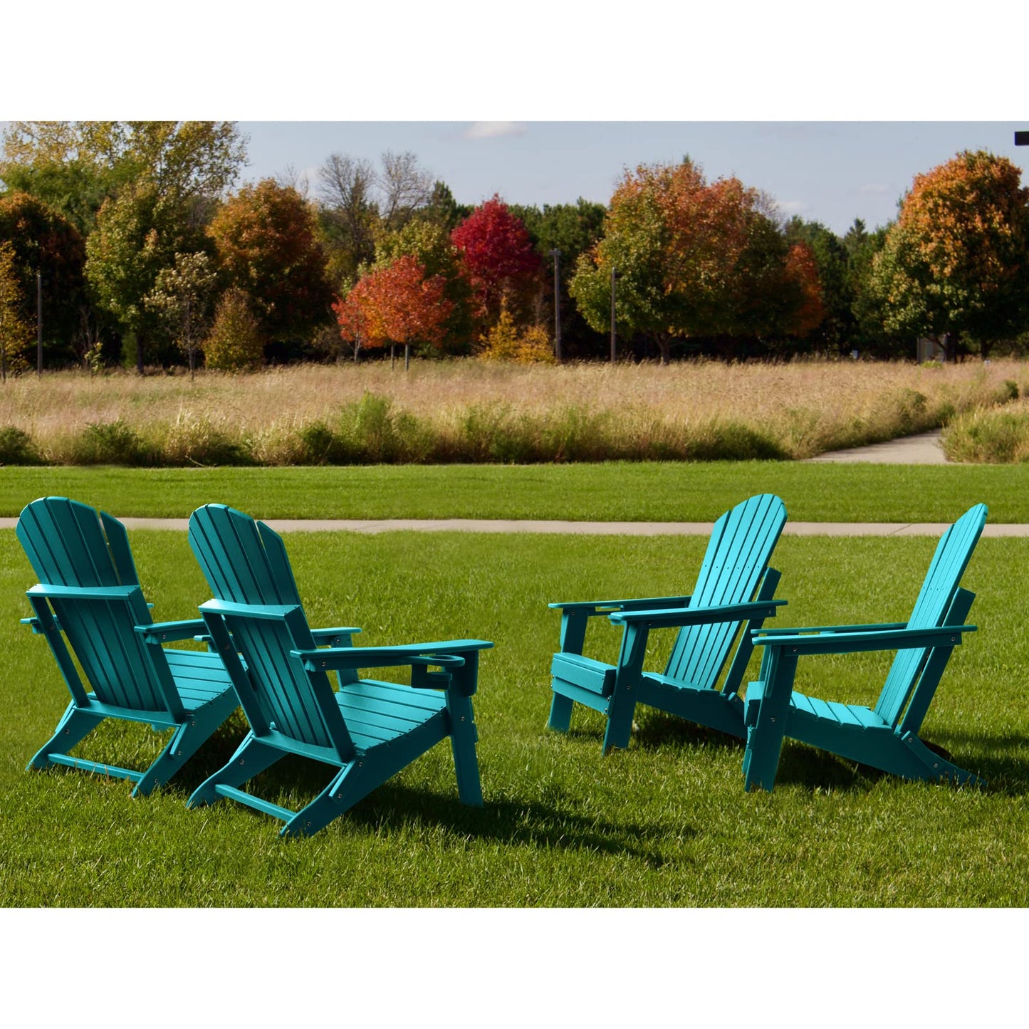 FUNBERRY Folding Adirondack Chair Set of 2, All Weather HDPE Fire Pit Chairs with Cup Holder for Outdoor