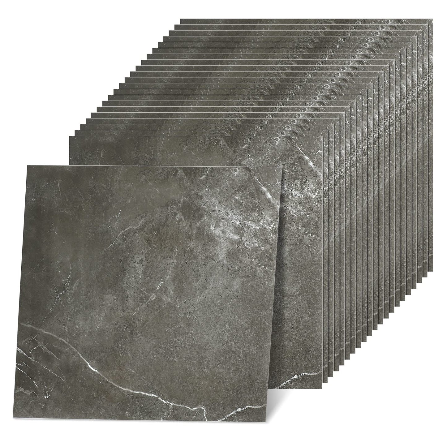 Spiareal 48 Pieces Peel and Stick Floor Tiles Vinyl Flooring 12 x 12 Inch Stick on Floor Tile Self Adhesive Waterproof DIY for Bathroom Kitchen Bedroom Living Room(Gray Marble)