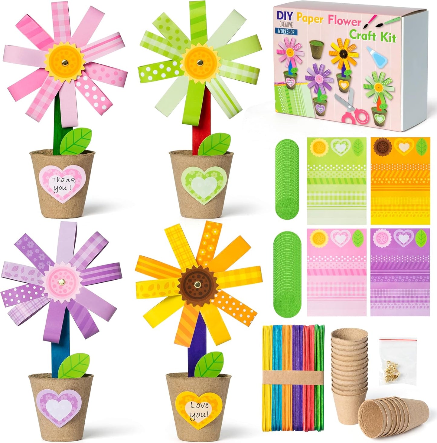 WATINC Mother’s Day Foldable Flower Paper Pot Craft Kits - Make Your Standing Flowers Gift Crafts Decorations, Fun DIY Decor Home School Classroom Art Activities for Mom Kids (24Pcs)