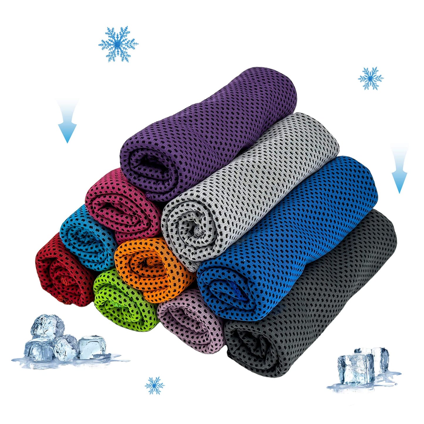 AWOWZ 10 Pack Cooling Towels, Soft Breathable Sweat Ice Towel for Sports, Yoga, Gym, Golf, Camping, Running, Fitness, Workout & More Activities