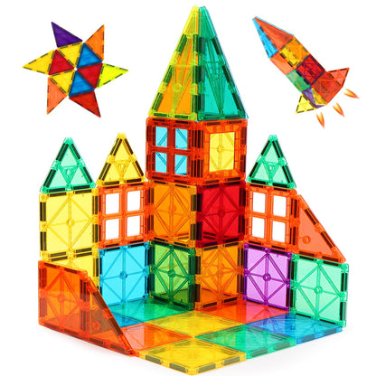 FNJO Magnetic Tiles, 110PCS Magnet Building Set, Magnetic Building Blocks,Construction STEM Learning and Playing Toys for Kids, Montessori Toy for Preschool Boys Girls Toddlers Classroom Must-Haves