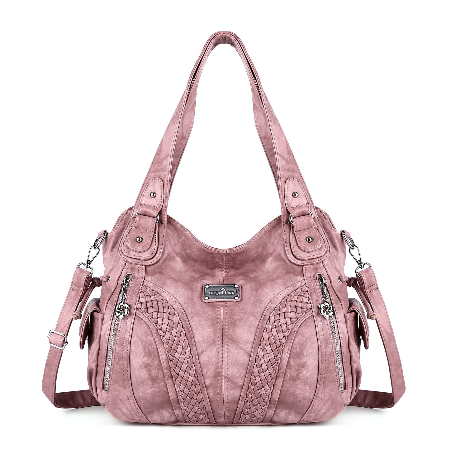 Purses and Handbags Women Fashion Tote Bag Shoulder Bags Top Handle Satchel Purses Washed Synthetic Leather Handbag Retro Pink 13.8 * 4.7 * 11.8 inches