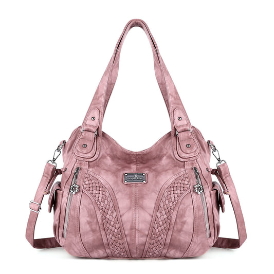 Purses and Handbags Women Fashion Tote Bag Shoulder Bags Top Handle Satchel Purses Washed Synthetic Leather Handbag Retro Pink 13.8 * 4.7 * 11.8 inches