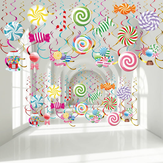 Faccito 36 Pcs Candyland Party Decorations Candy Hanging Swirls Colorful Swirl Lollipop Candy Land Themed Birthday Decorations Candyland Party Favors for Shop Baby Shower Home